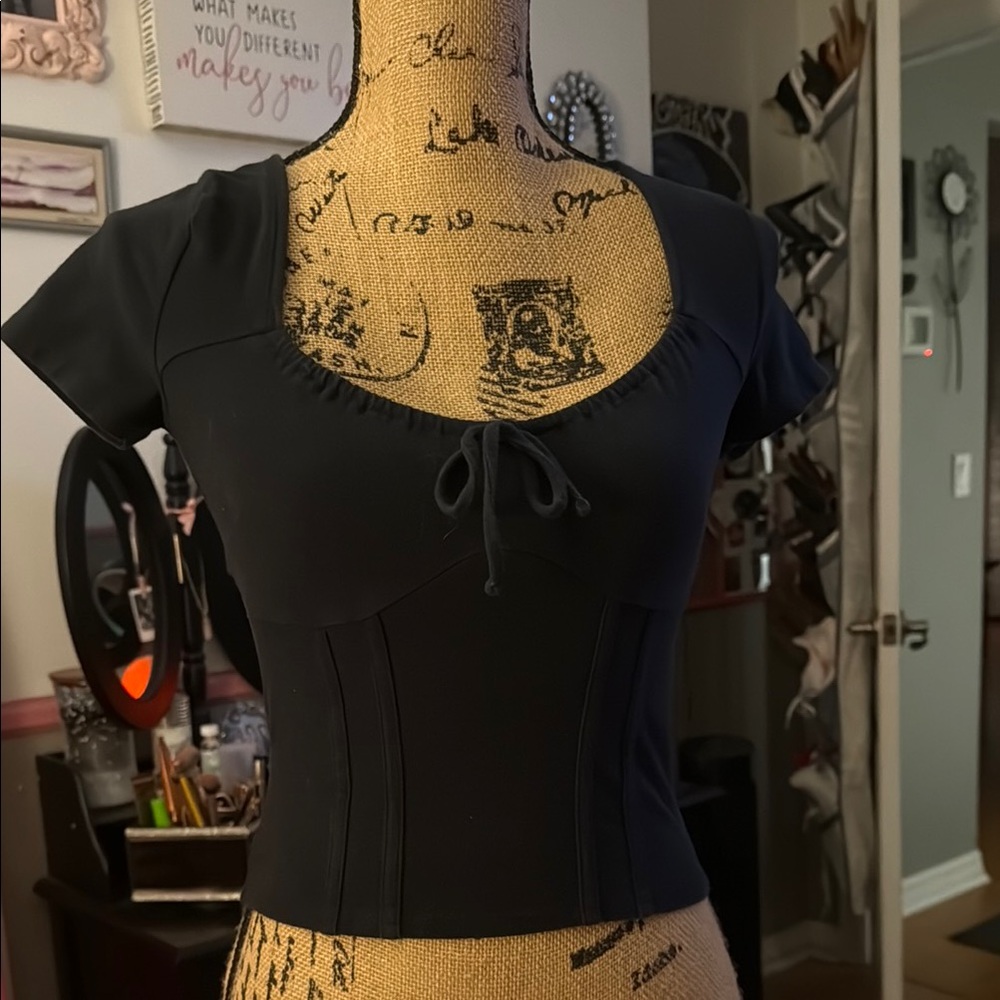 Hollister Black Crop Top with Tie Detail